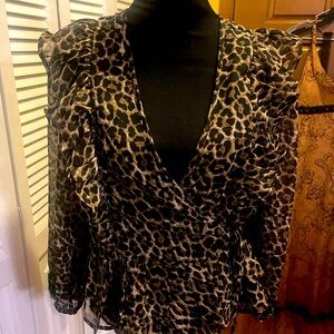 Nasty Gal Leopard Wrap Blouse Size 12 - NWT